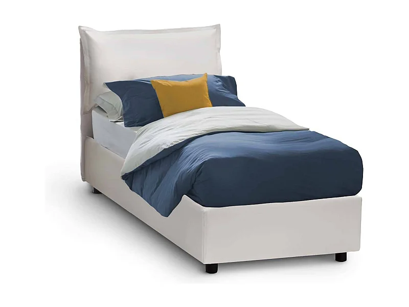 Lit simple Dkokori, Lit coffre avec revêtement en éco-cuir, 100% Made in Italy, Ouverture frontale, avec matelas 80x200 cm inclus, Blanc