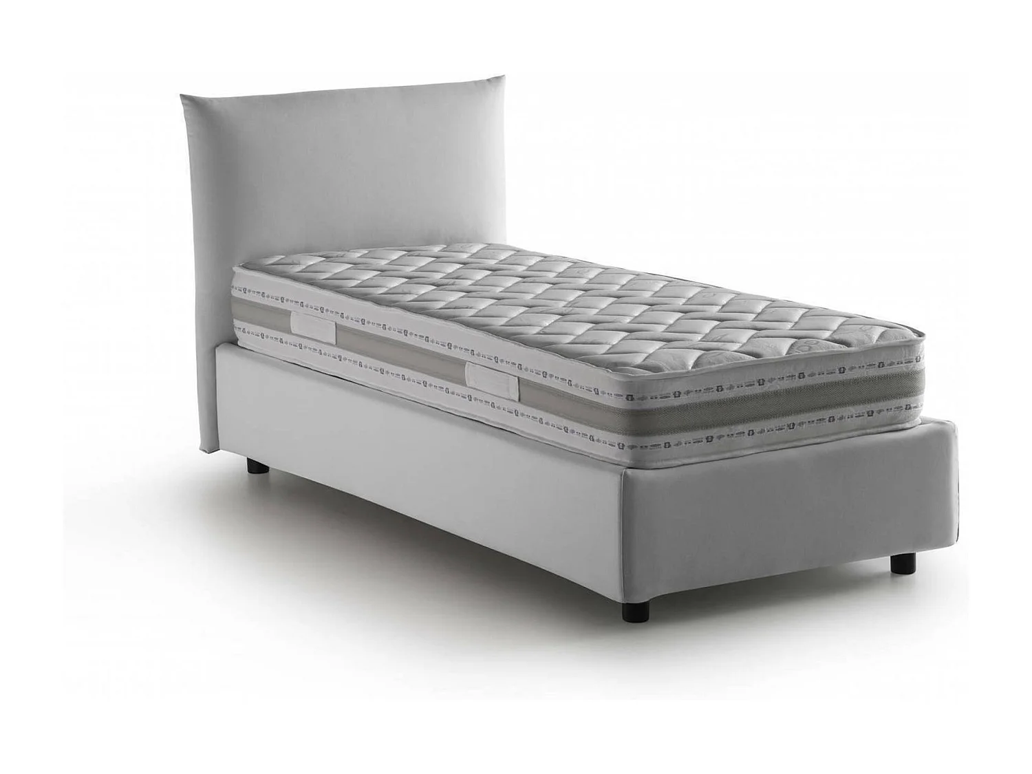 Lit simple Dbut, Lit coffre avec revêtement en tissu, 100% Made in Italy, Ouverture frontale, avec matelas 80x190 cm inclus, Blanc