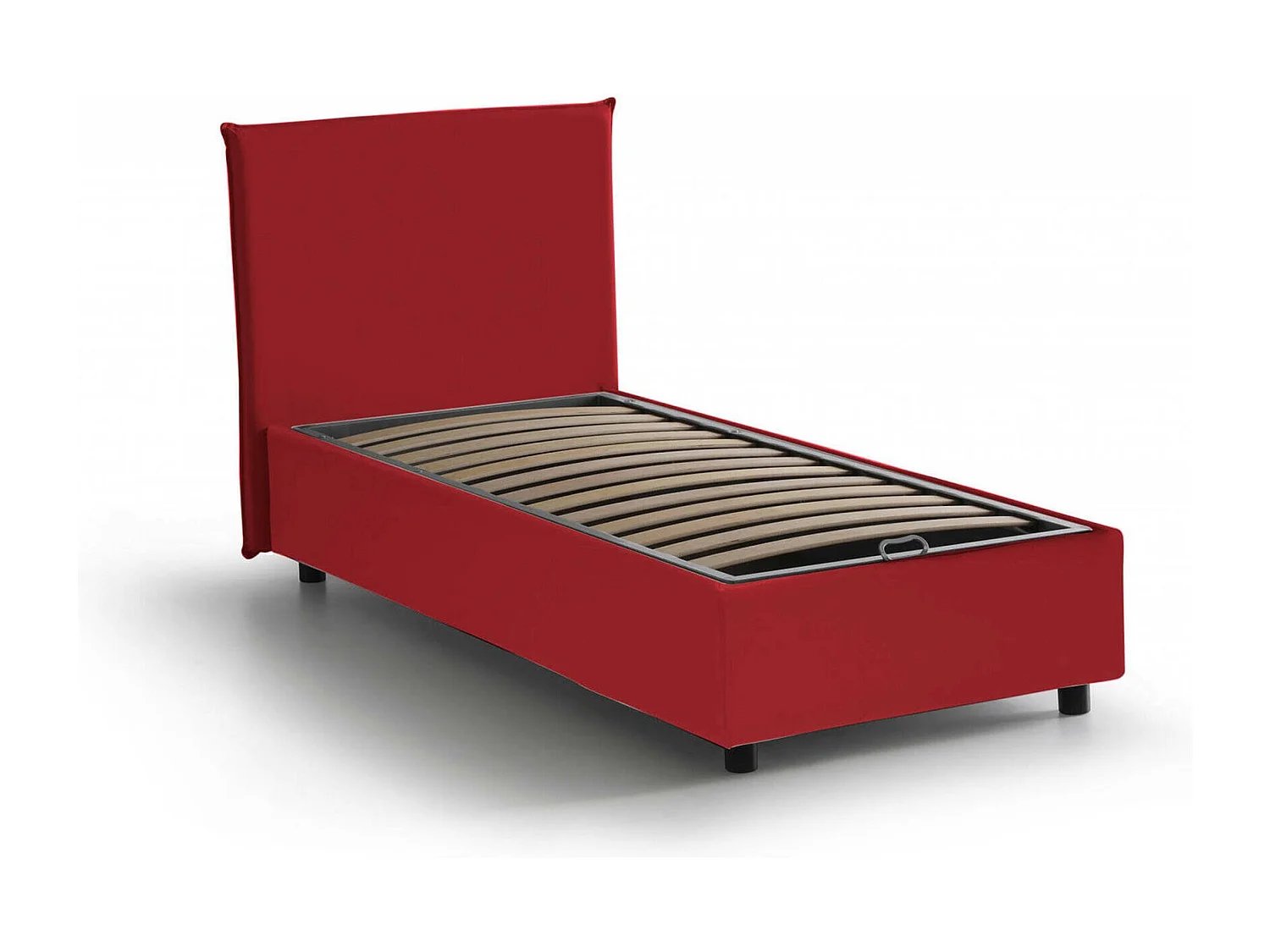 Cama de solteiro Dapuzz, Cama de armazenamento com forro de tecido, 100% Fabricado na Itália, Abertura frontal, adequada para colchão de 80x190 cm, Vermelho