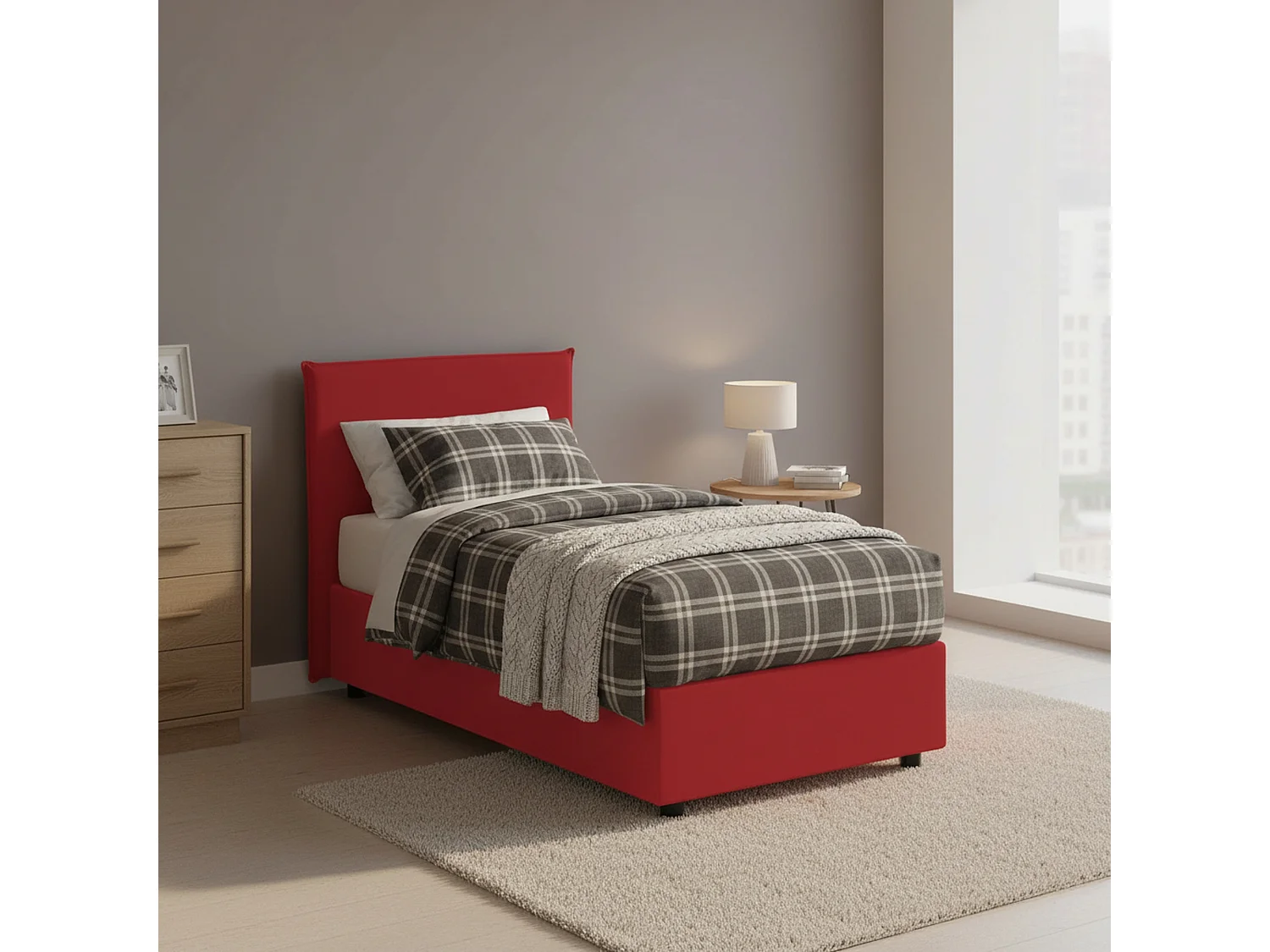 Dapuzz eenpersoonsbed, Opbergbed met stoffen bekleding, 100% Made in Italy, Opening aan de voorkant, geschikt voor matras van 80x190 cm, Rood