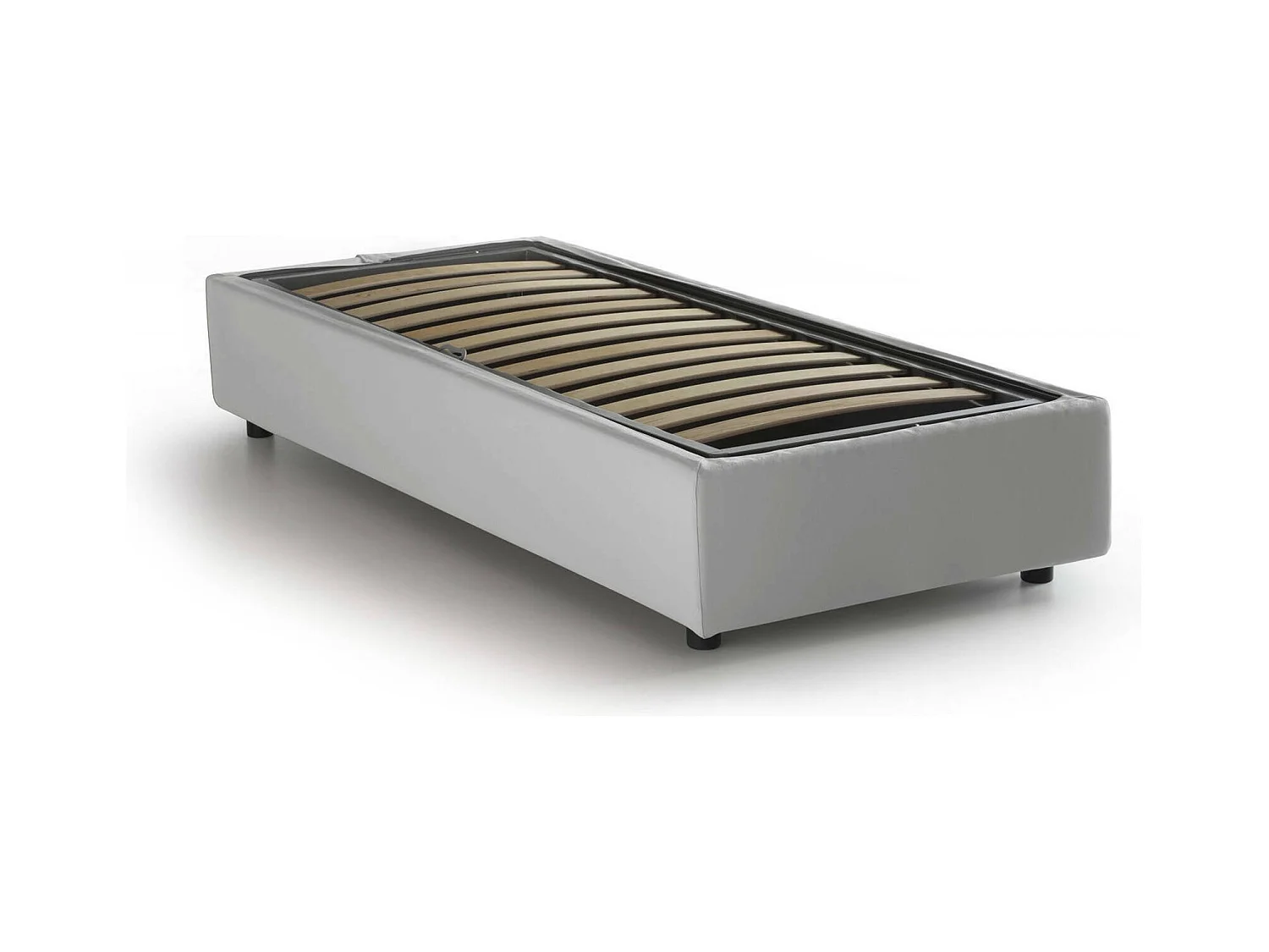 Lit simple Dginulf, Lit coffre avec revêtement en éco-cuir, 100% Made in Italy, Ouverture frontale, adapté pour matelas 90x200 cm, Blanc
