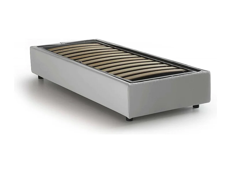 Lit simple Dginulf, Lit coffre avec revêtement en éco-cuir, 100% Made in Italy, Ouverture frontale, adapté pour matelas 90x200 cm, Blanc