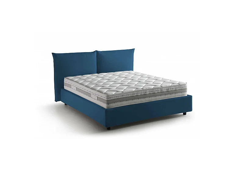 Lit double Dbrekal, Lit coffre avec revêtement en tissu, 100% Made in Italy, Ouverture frontale, avec matelas 160x190 cm inclus, Bleu