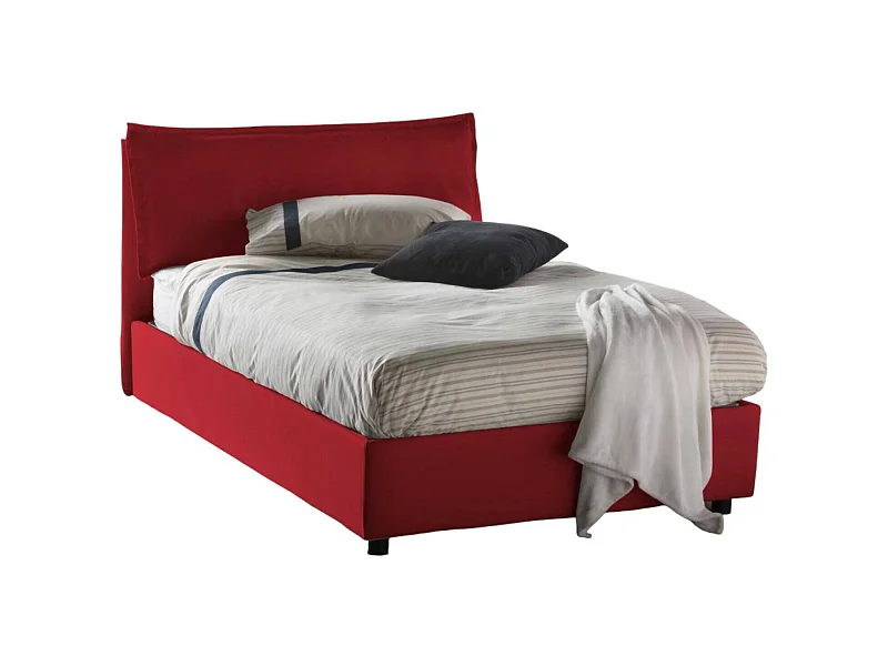 Lit double Daalt, Lit coffre avec revêtement en tissu, 100% Made in Italy, Ouverture frontale, avec matelas 120x200 cm inclus, Rouge
