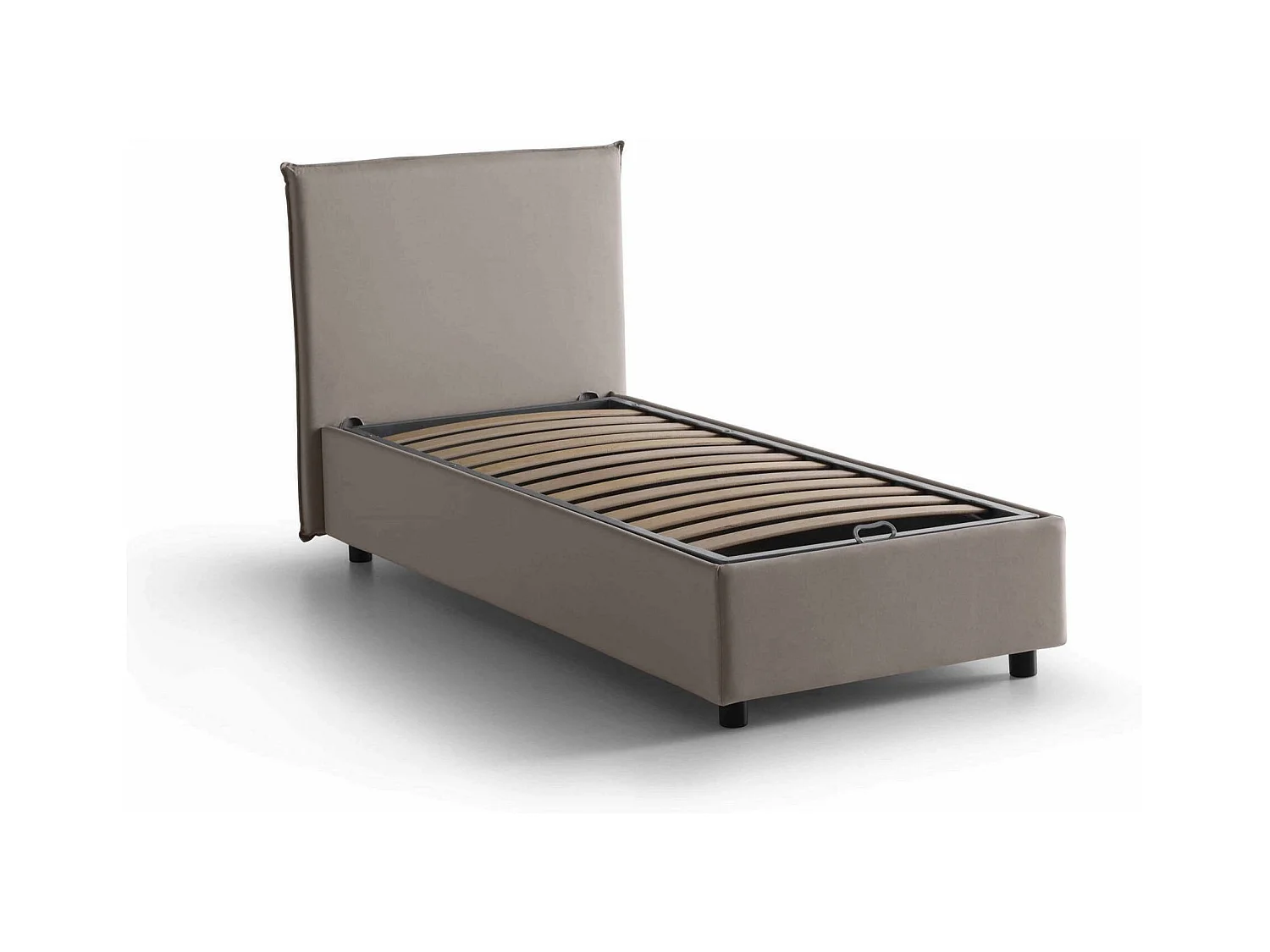 Lit simple Dapuzz, Lit coffre avec revêtement en tissu, 100% Made in Italy, Ouverture frontale, adapté pour matelas 80x190 cm, Taupe