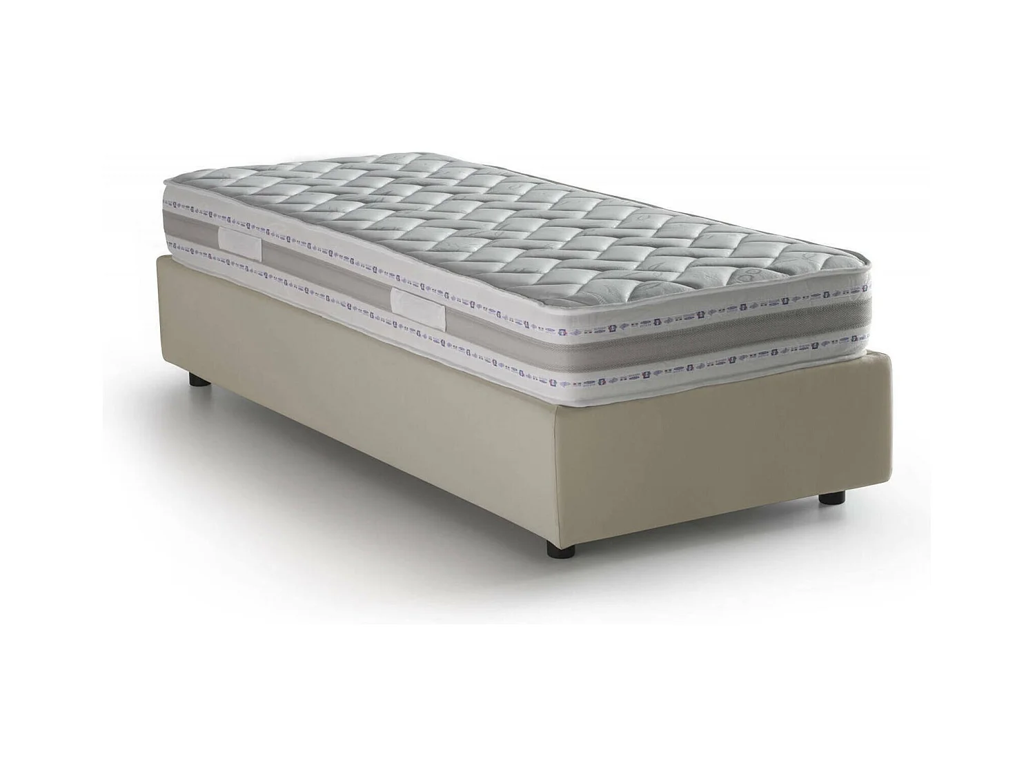 Lit simple Dmeol, Lit coffre avec revêtement en tissu, 100% Made in Italy, Ouverture frontale, avec matelas 90x190 cm inclus, Beige