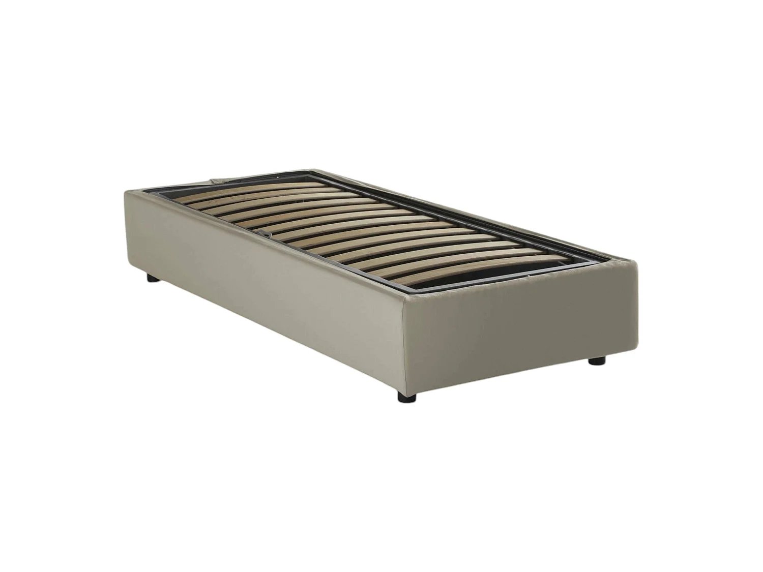 Lit simple Dmeol, Lit coffre avec revêtement en tissu, 100% Made in Italy, Ouverture frontale, avec matelas 90x190 cm inclus, Beige