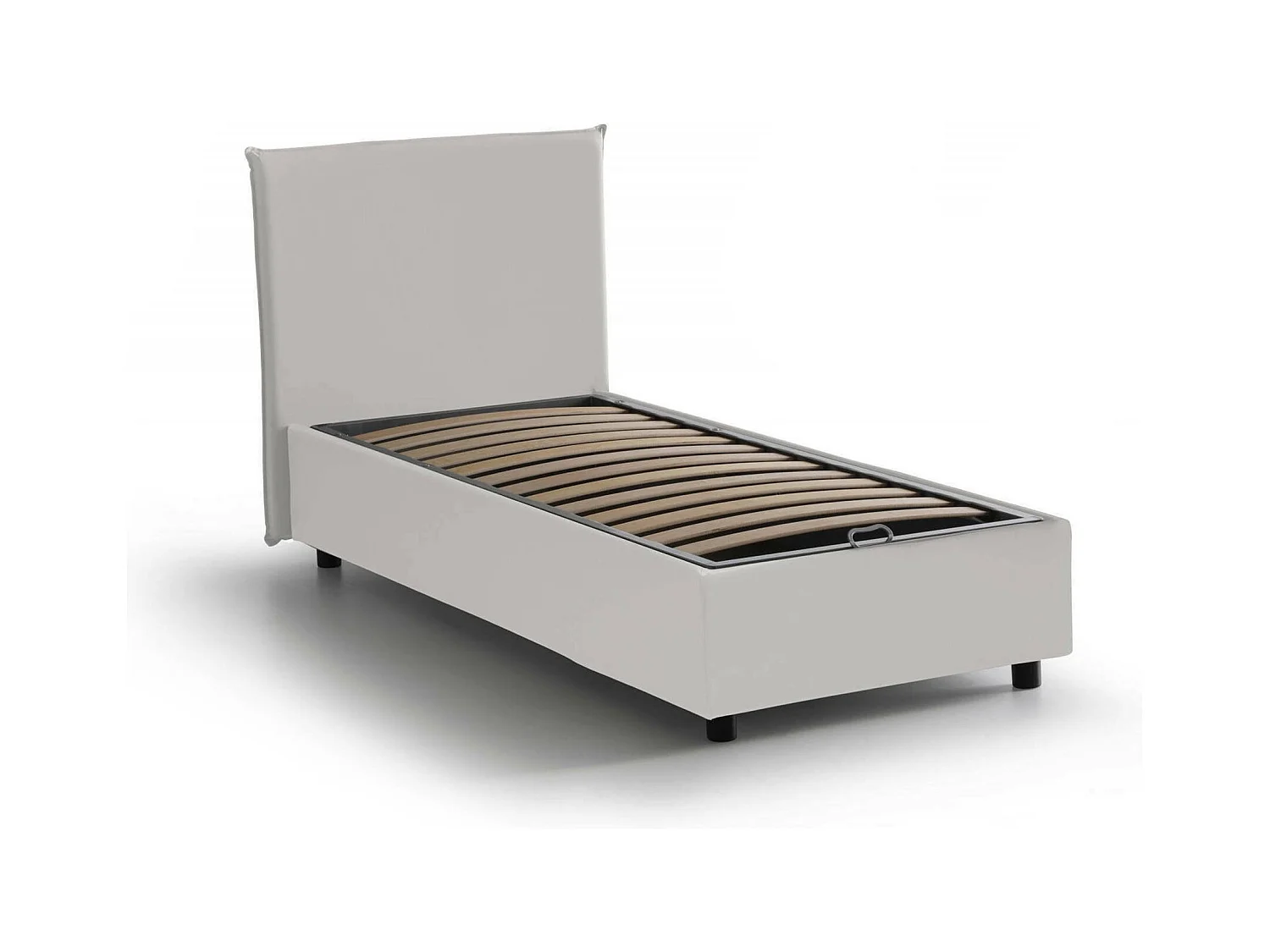 Lit simple Dpandri, Lit coffre avec revêtement en éco-cuir, 100% Made in Italy, Ouverture frontale, adapté pour matelas 90x190 cm, Blanc