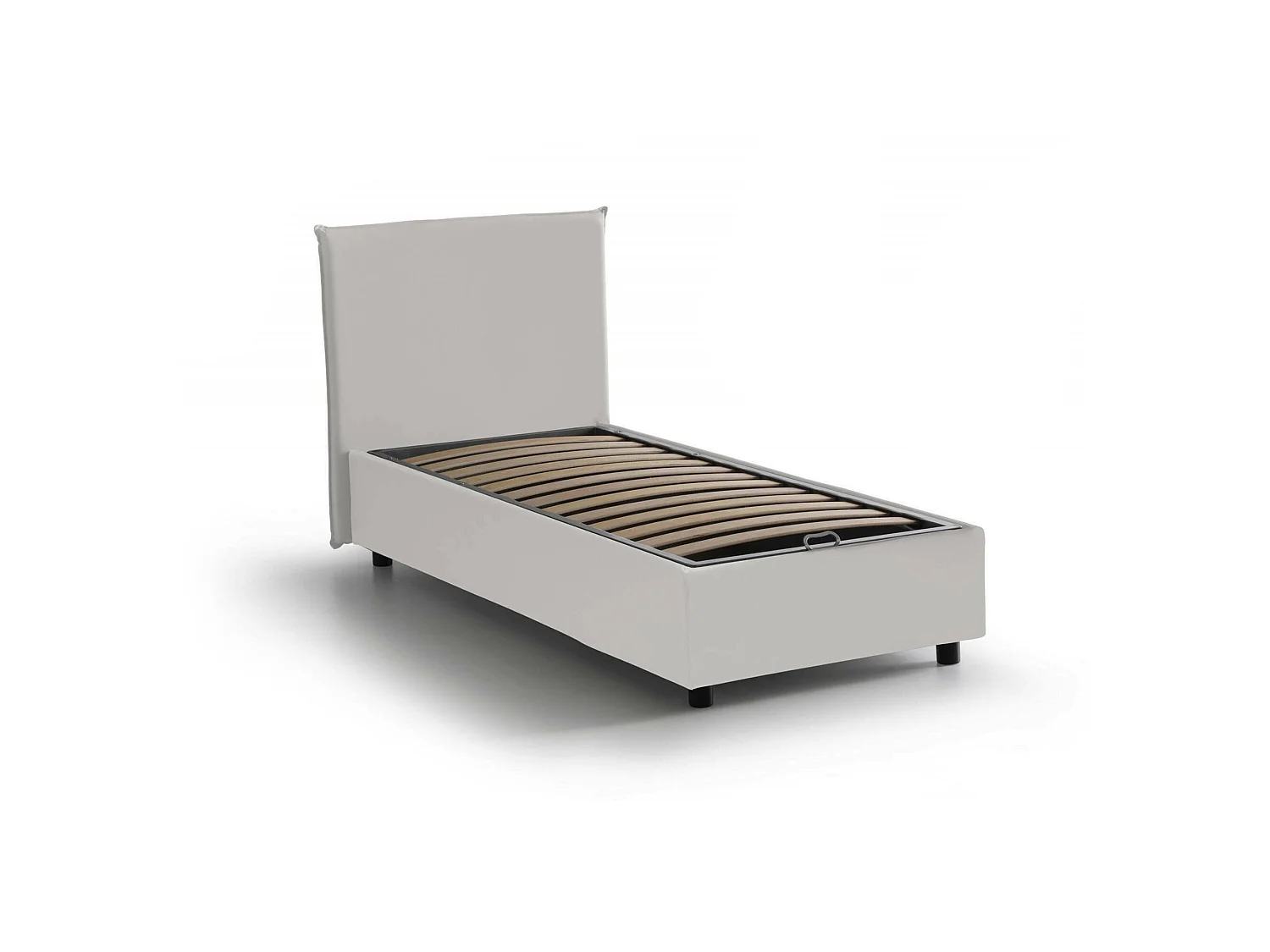 Lit simple Dpandri, Lit coffre avec revêtement en éco-cuir, 100% Made in Italy, Ouverture frontale, adapté pour matelas 90x190 cm, Blanc