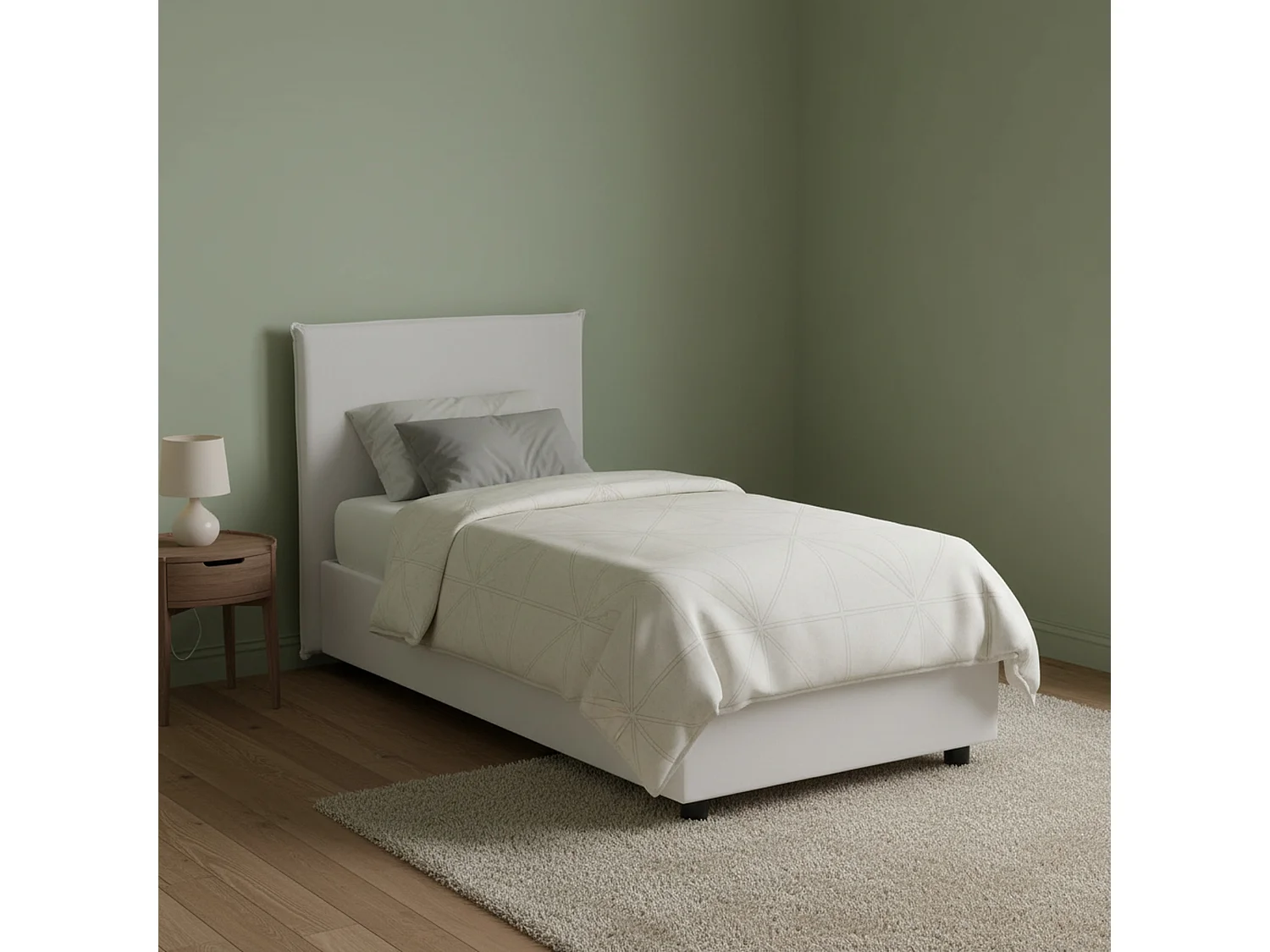 Lit simple Dpandri, Lit coffre avec revêtement en éco-cuir, 100% Made in Italy, Ouverture frontale, adapté pour matelas 90x190 cm, Blanc