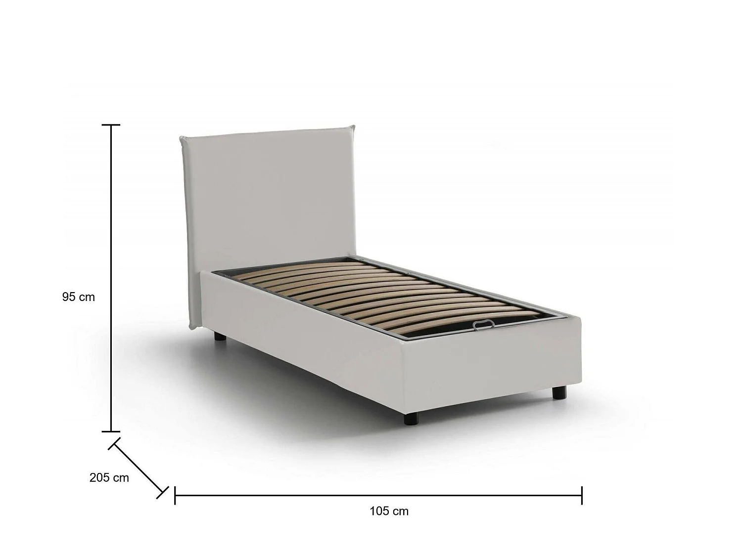 Lit simple Dpandri, Lit coffre avec revêtement en éco-cuir, 100% Made in Italy, Ouverture frontale, adapté pour matelas 90x190 cm, Blanc