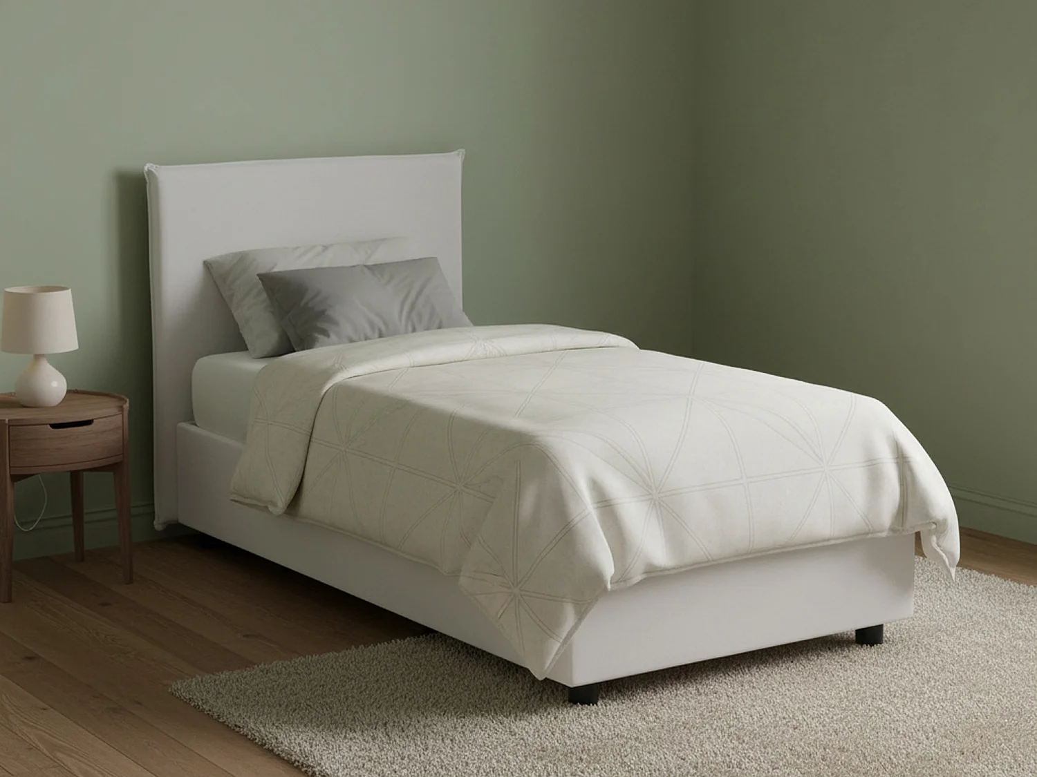 Lit simple Dpandri, Lit coffre avec revêtement en éco-cuir, 100% Made in Italy, Ouverture frontale, adapté pour matelas 90x190 cm, Blanc