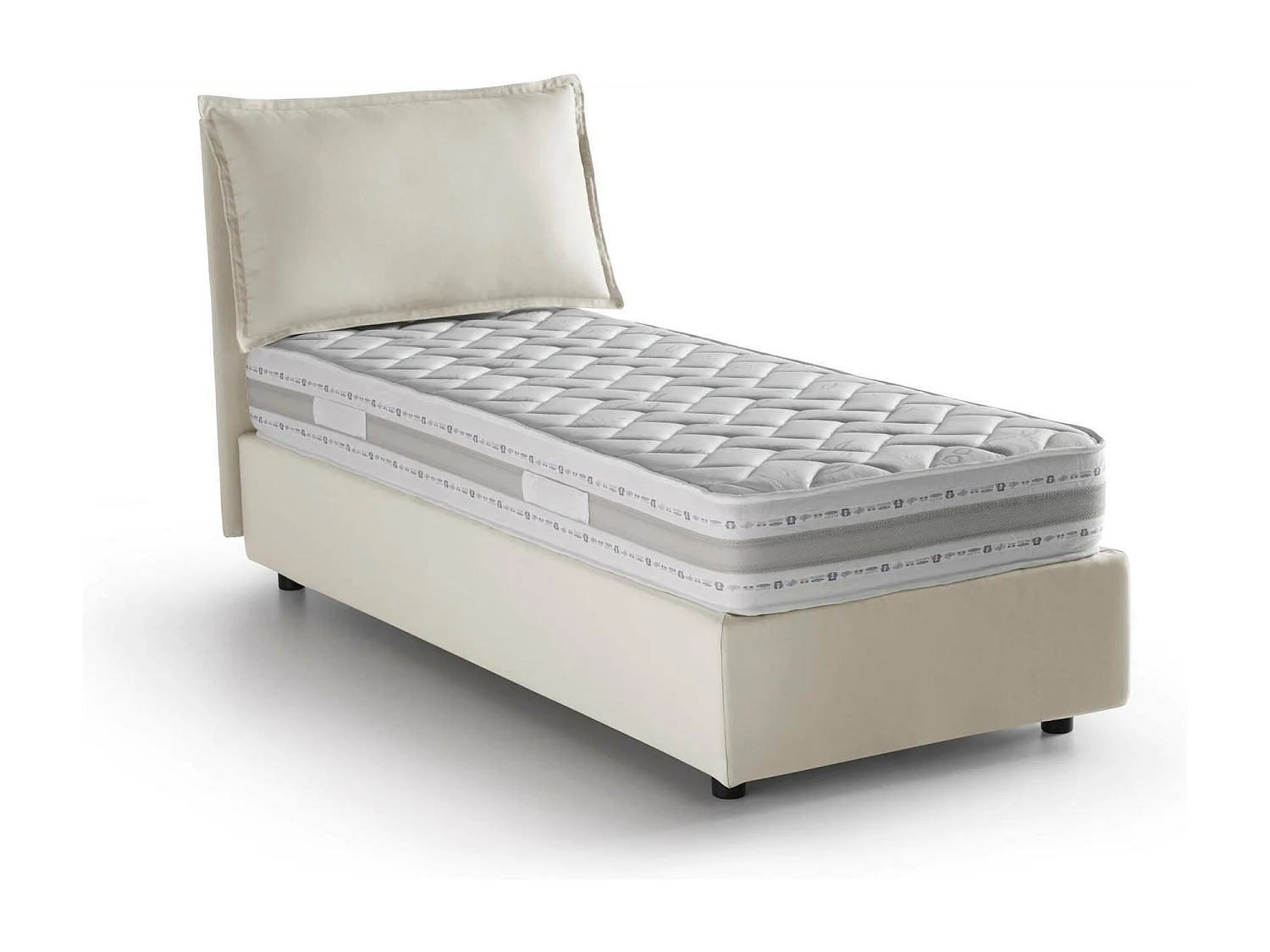 Lit simple Dcrnigo, Lit coffre avec revêtement en tissu, 100% Made in Italy, Ouverture frontale, avec matelas 90x200 cm inclus, Beige
