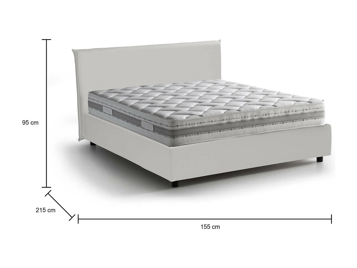 Dalberg tweepersoonsbed, Opbergbed met bekleding van eco-leer, 100% Made in Italy, Opening aan de voorkant, inclusief matras van 140x200 cm, Wit