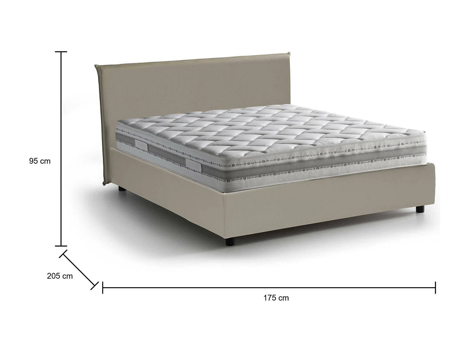 Lit double Dalunn, Lit coffre avec revêtement en éco-cuir, 100% Made in Italy, Ouverture frontale, avec matelas 160x190 cm inclus, Taupe