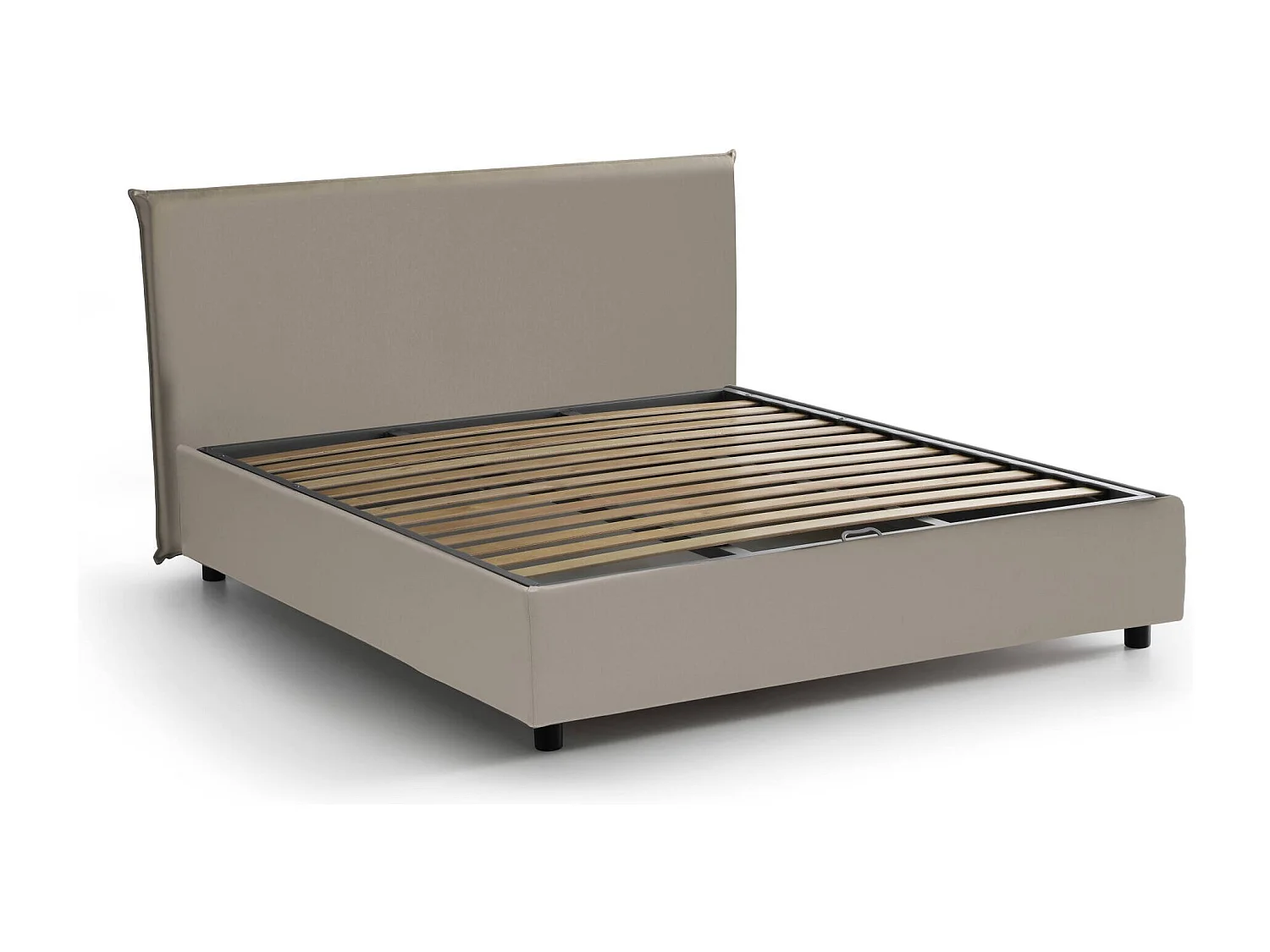 Lit double Dalunn, Lit coffre avec revêtement en éco-cuir, 100% Made in Italy, Ouverture frontale, avec matelas 160x190 cm inclus, Taupe