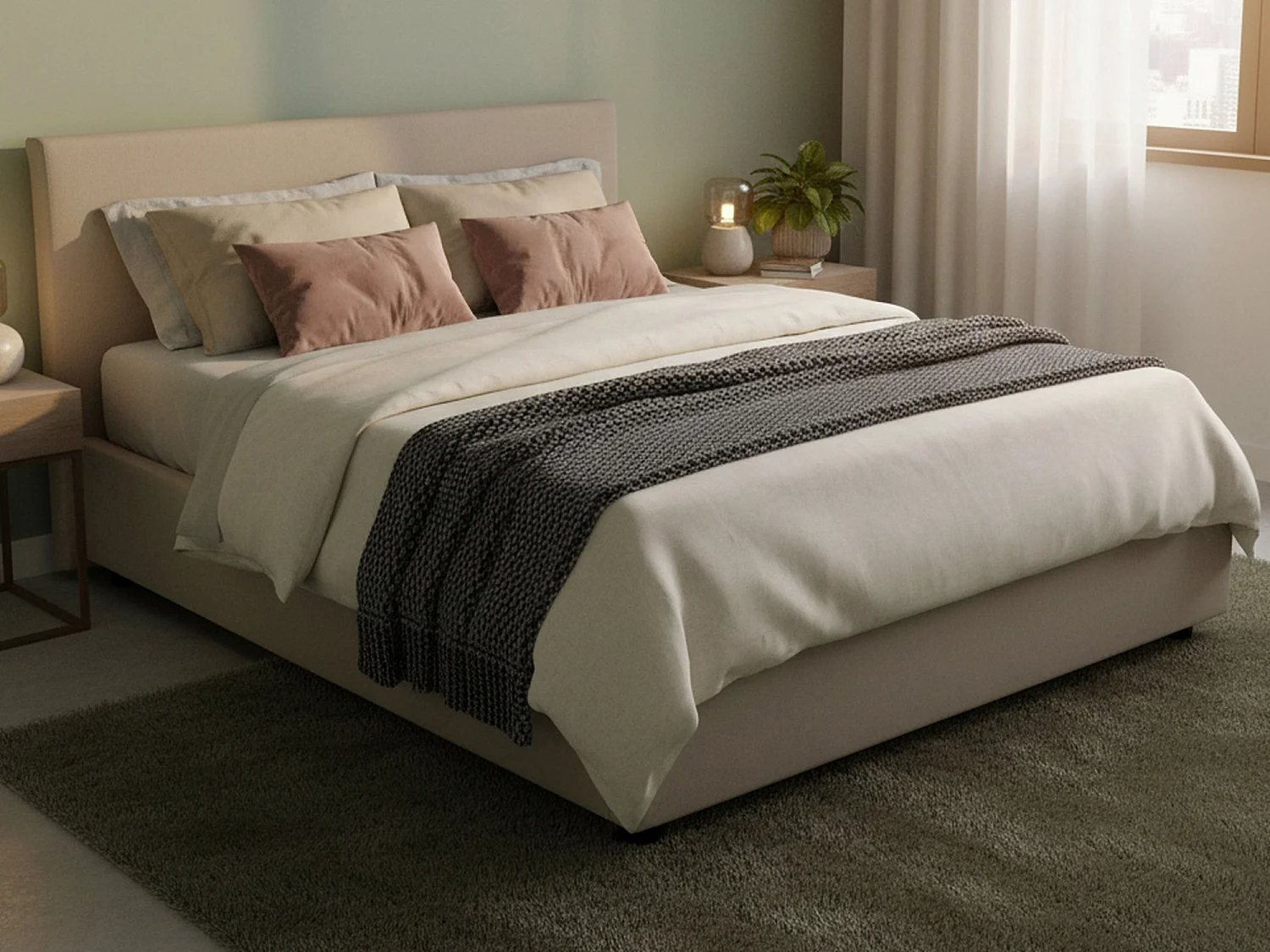 Lit double Dalunn, Lit coffre avec revêtement en éco-cuir, 100% Made in Italy, Ouverture frontale, avec matelas 160x190 cm inclus, Taupe