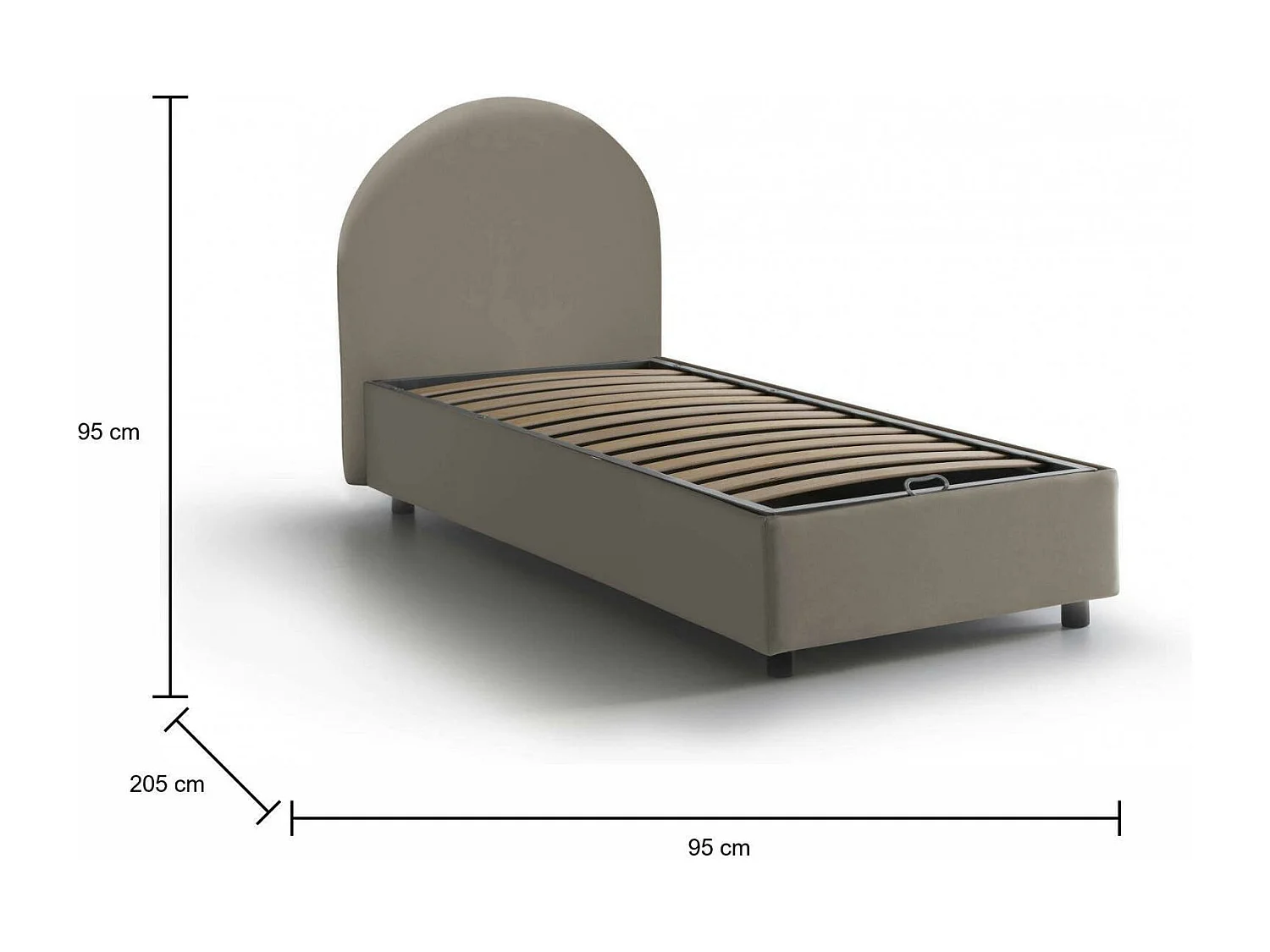 Ddurs eenpersoonsbed, opbergbed met eco-lederen bekleding, 100% Made in Italy, zijopening, geschikt voor matras 80x190 cm, duifgrijs