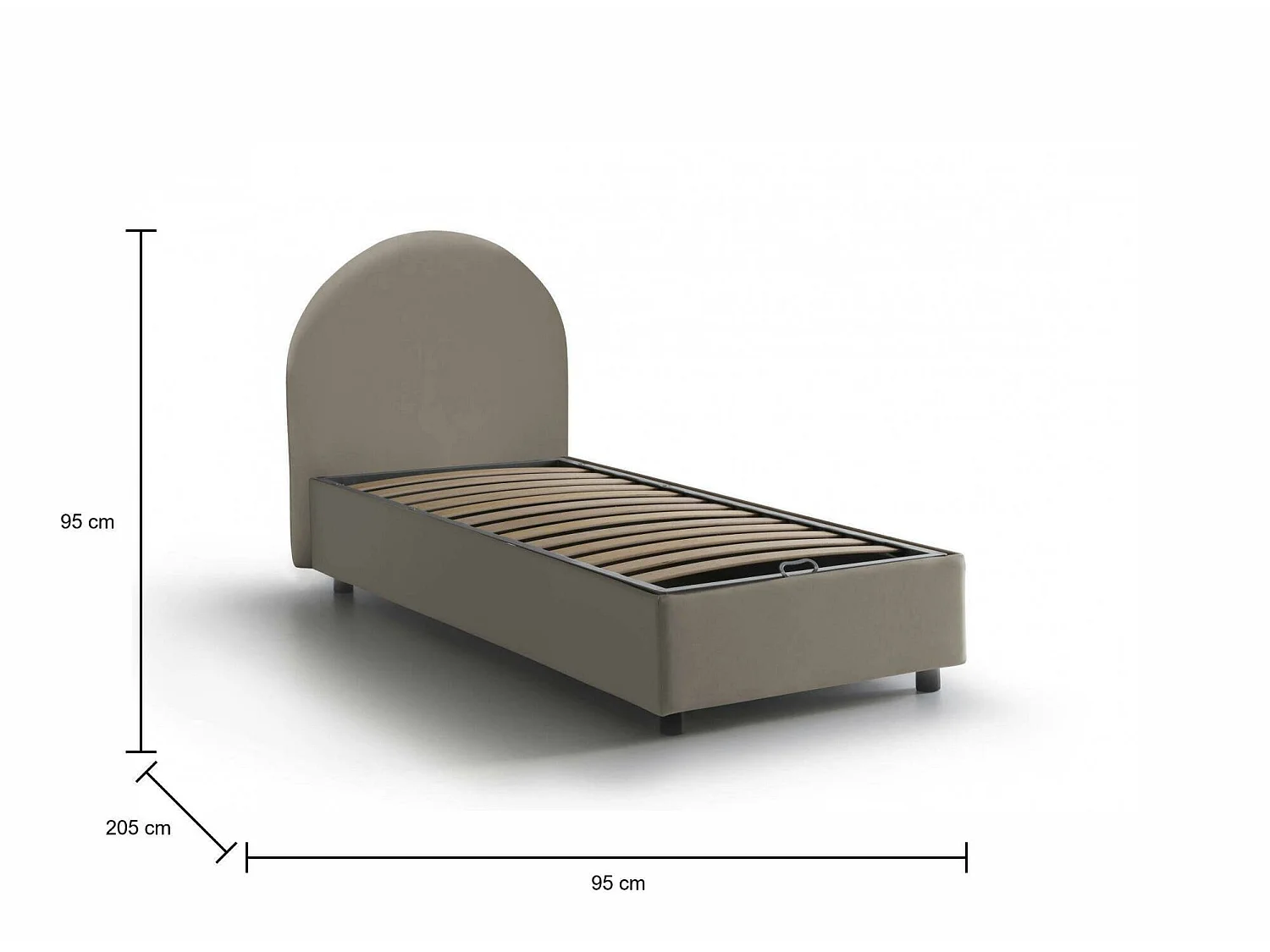 Letto Singolo Aglie, Contenitore Made in Italy, 95x205 cm Grigio Tortora