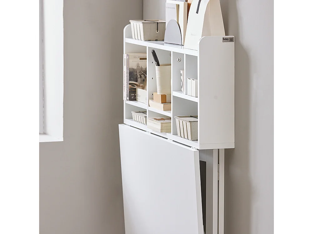 SoBuy Wandgemonteerd opvouwbaar bureau met hangende opbergplank, opklapbaar wandbureau, wandgemonteerd laptopbureau FWT07-II-W