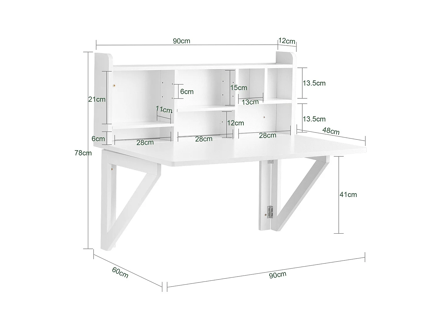 SoBuy Bureau Pliable Mural avec Étagère de Rangement Suspendue, Bureau Mural Rabattable, Bureau d'ordinateur Portable Mural FWT07-II-W
