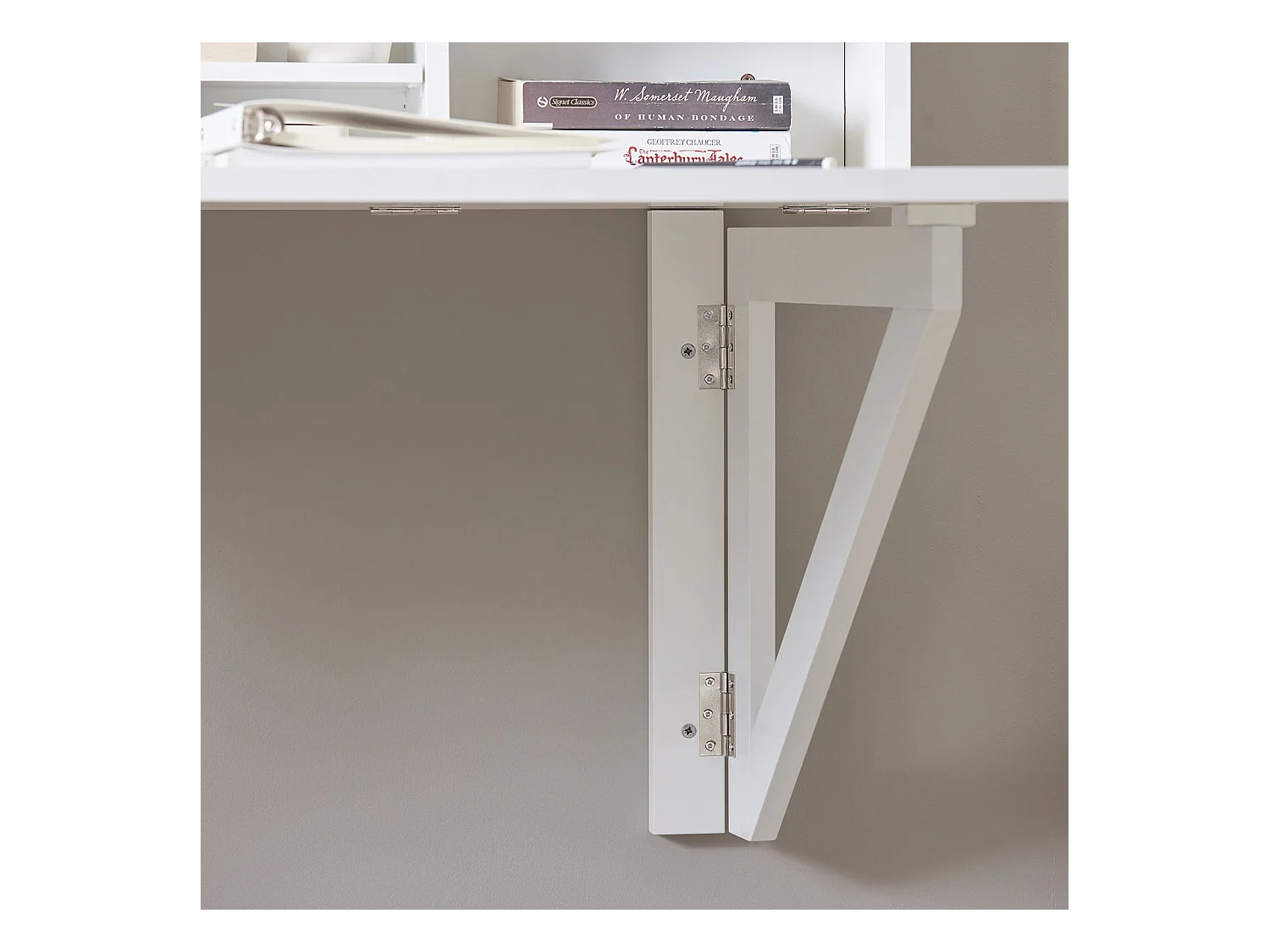 SoBuy Bureau Pliable Mural avec Étagère de Rangement Suspendue, Bureau Mural Rabattable, Bureau d'ordinateur Portable Mural FWT07-II-W