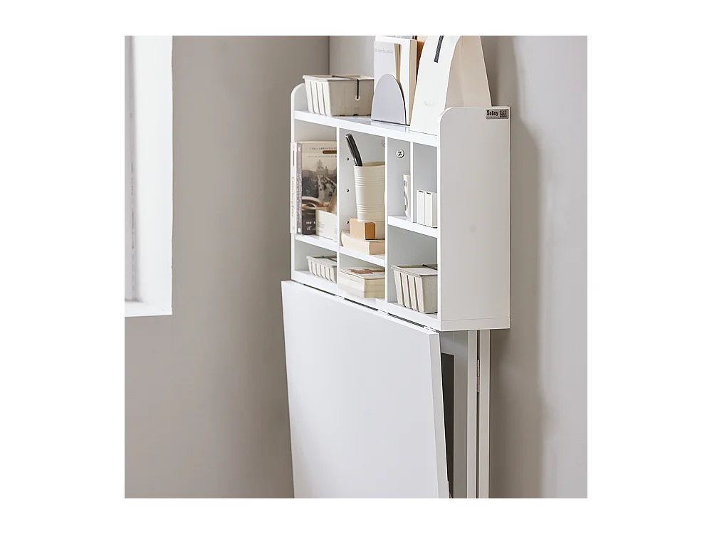 SoBuy Bureau Pliable Mural avec Étagère de Rangement Suspendue, Bureau Mural Rabattable, Bureau d'ordinateur Portable Mural FWT07-II-W