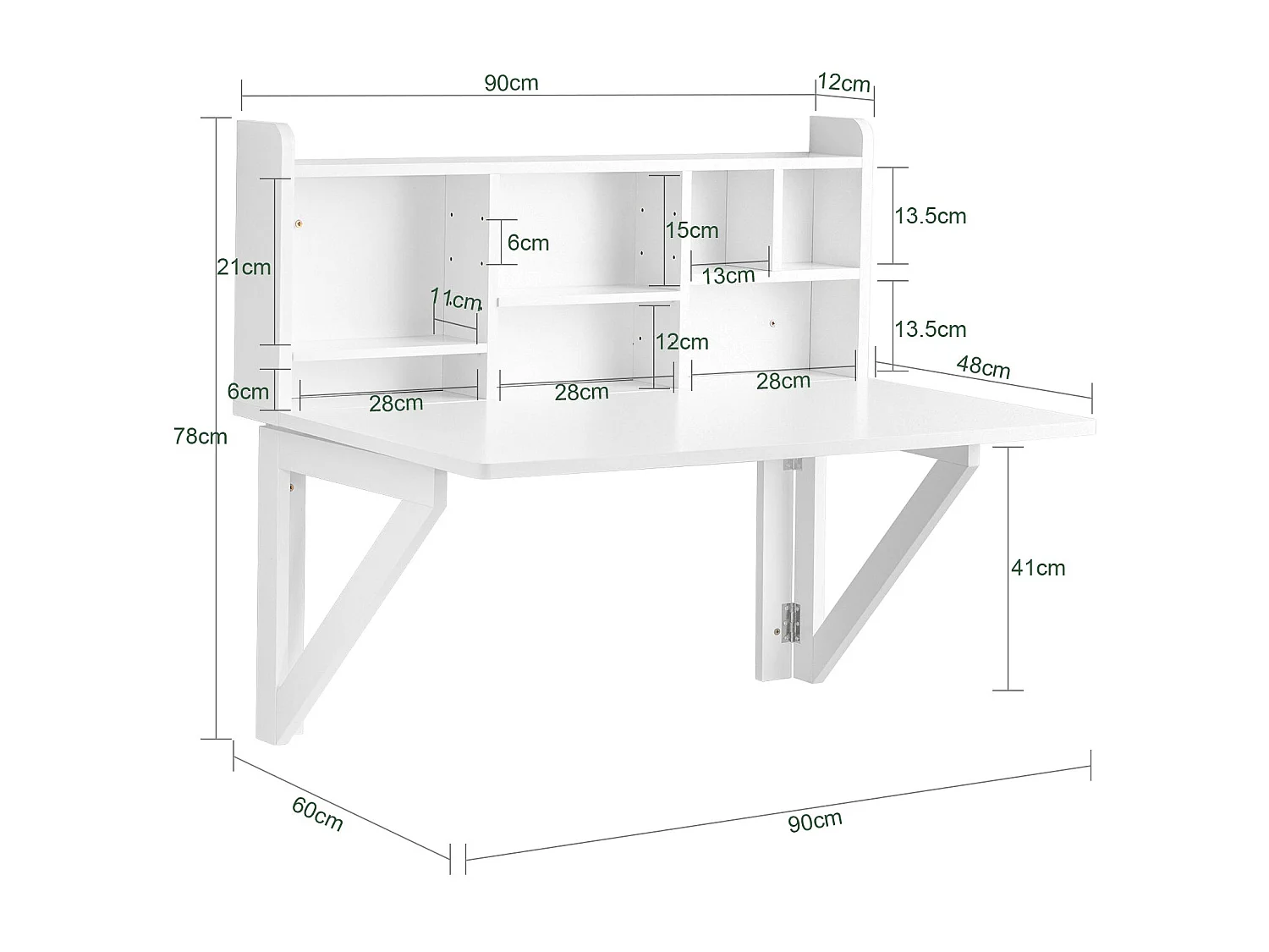 SoBuy Bureau Pliable Mural avec Étagère de Rangement Suspendue, Bureau Mural Rabattable, Bureau d'ordinateur Portable Mural FWT07-II-W
