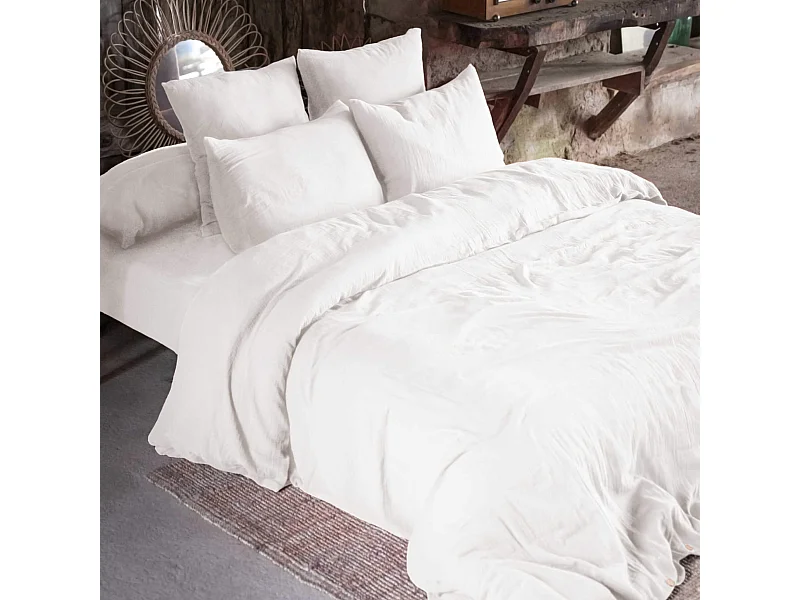 Parure de lit 260x240 double gaze de coton blanc Terre de Nuit