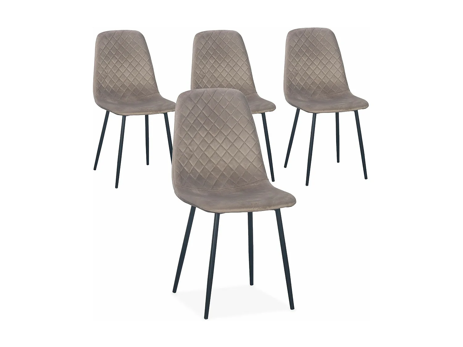 Lot de 4 chaises matelassées Norway Velours Taupe Pieds Noir