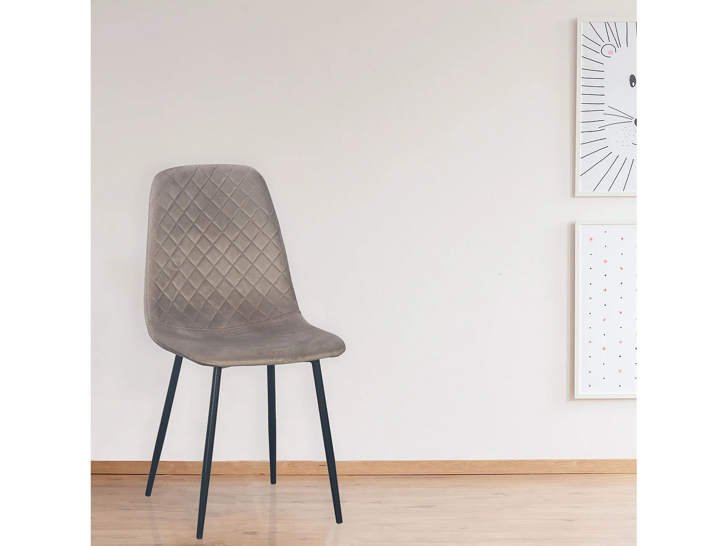 Lot de 4 chaises matelassées Norway Velours Taupe Pieds Noir