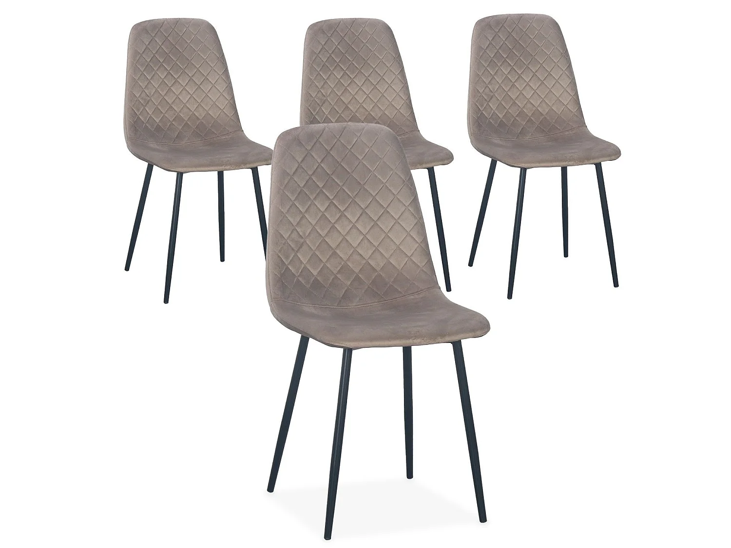 Lot de 4 chaises matelassées Norway Velours Taupe Pieds Noir