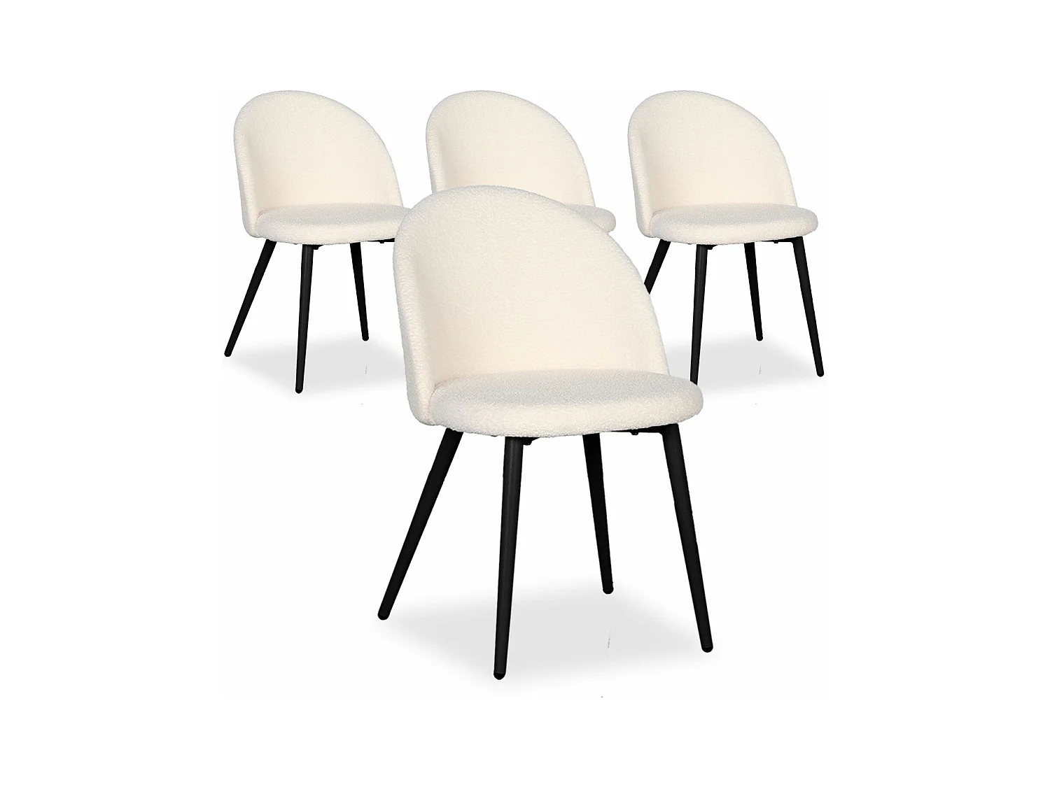 Lot de 4 chaises Maury Métal noir et Tissu bouclette Crème