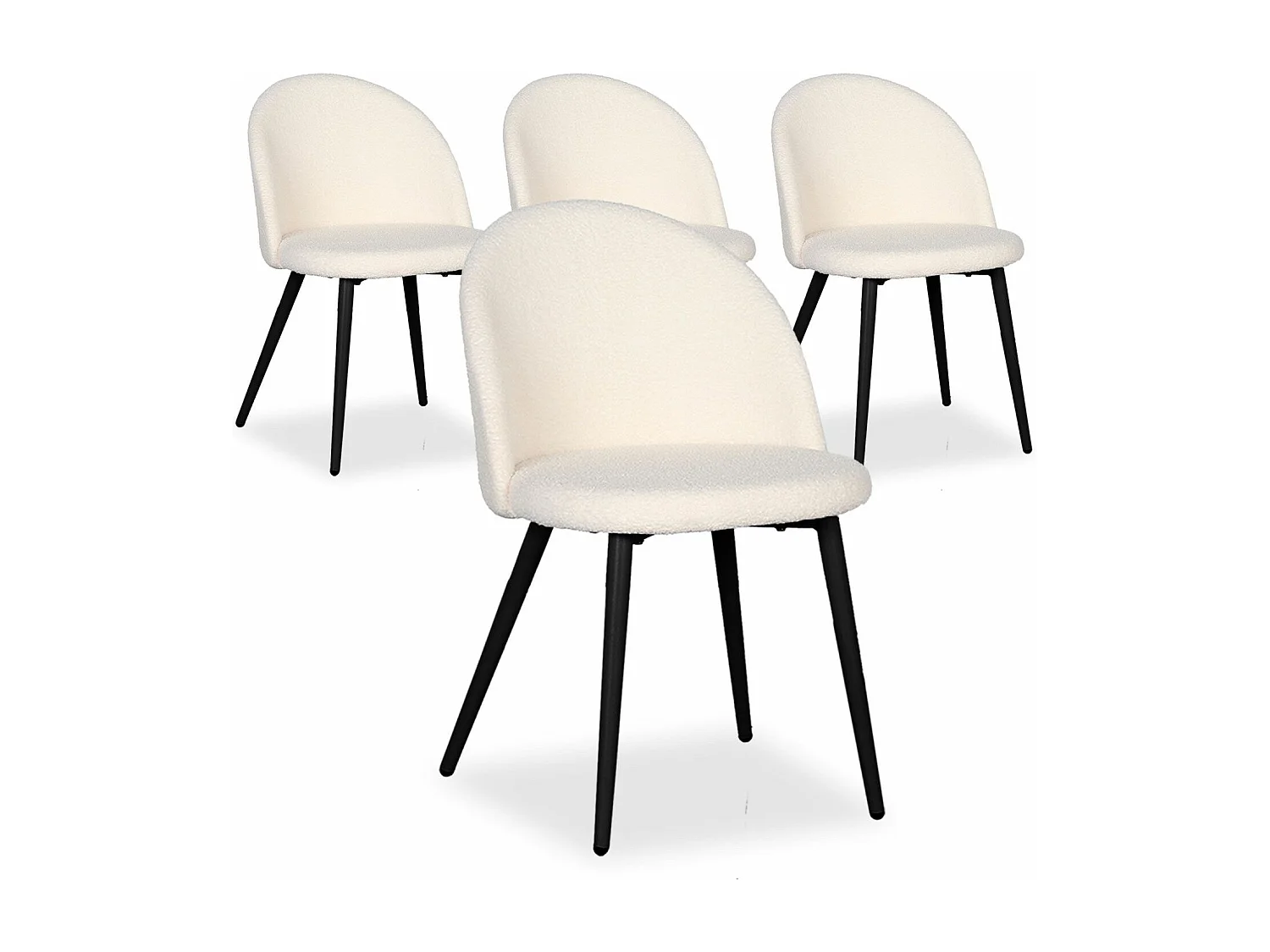 Lot de 4 chaises Maury Métal noir et Tissu bouclette Crème