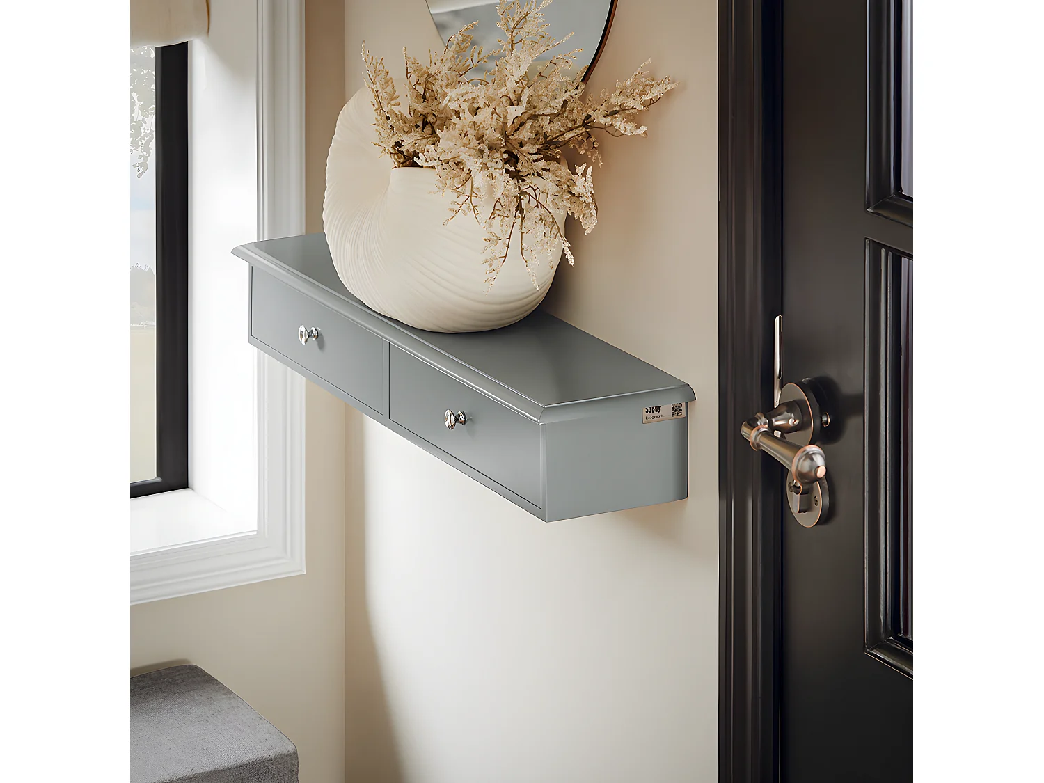 SoBuy Meuble d’entrée de Rangement, Étagère Murale 2 tiroirs, Armoire à clés, Porte-clés L64xP15xH10cm -Gris, FRG43-HG