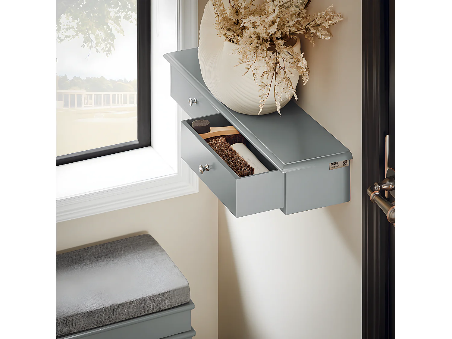 SoBuy Meuble d’entrée de Rangement, Étagère Murale 2 tiroirs, Armoire à clés, Porte-clés L64xP15xH10cm -Gris, FRG43-HG