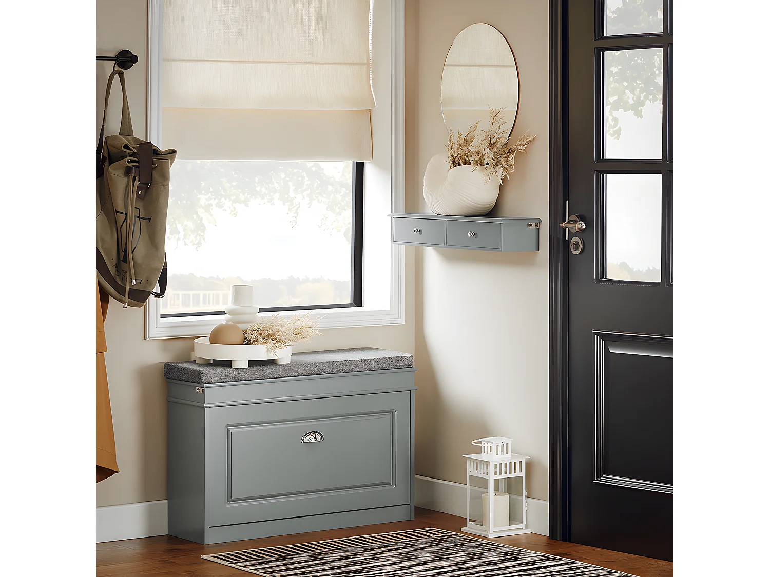 SoBuy Meuble d’entrée de Rangement, Étagère Murale 2 tiroirs, Armoire à clés, Porte-clés L64xP15xH10cm -Gris, FRG43-HG