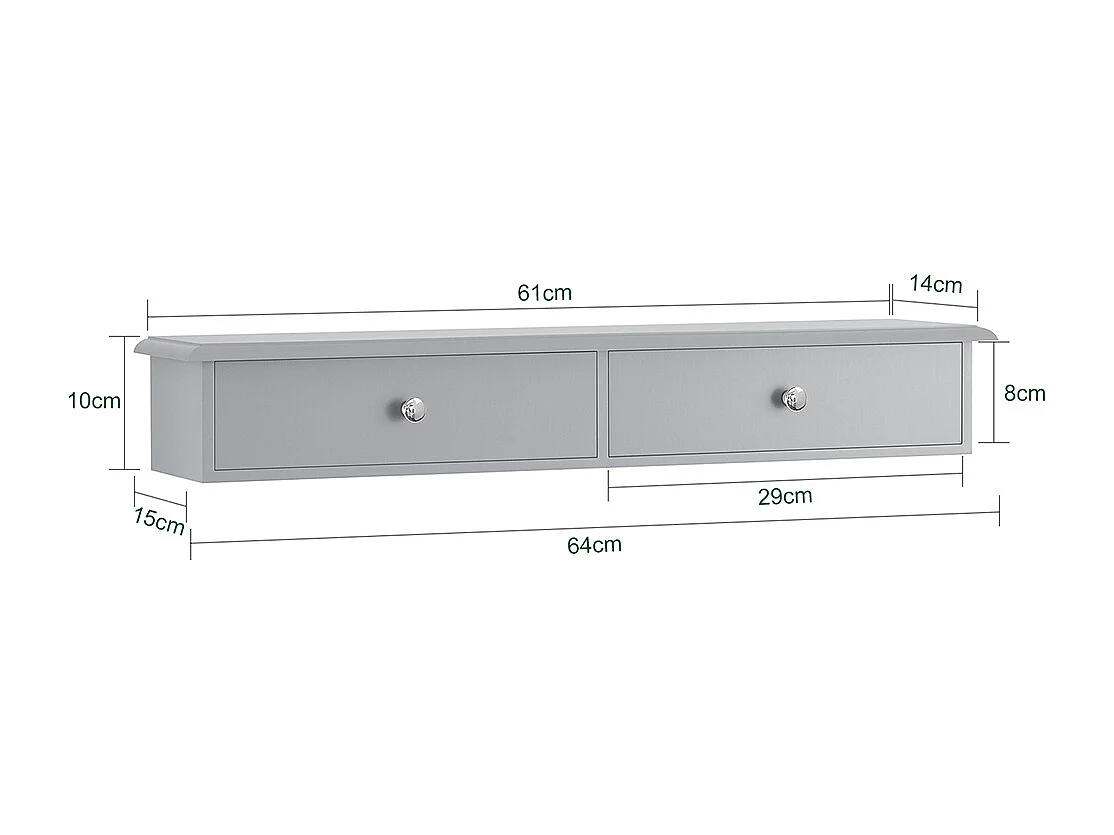 SoBuy Entreeopberger, wandplank met 2 laden, sleutelkast, sleutelhouder L64xD15xH10cm - Grijs, FRG43-HG