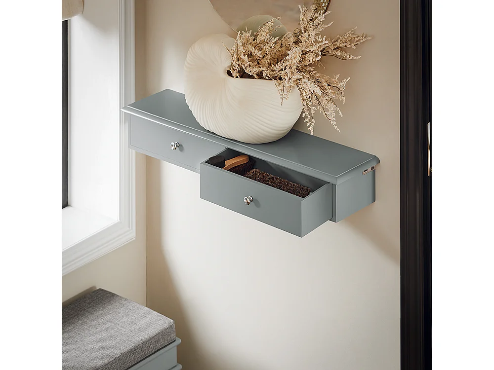 SoBuy Entreeopberger, wandplank met 2 laden, sleutelkast, sleutelhouder L64xD15xH10cm - Grijs, FRG43-HG