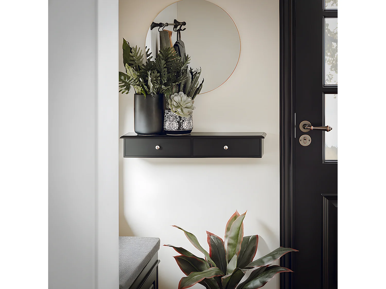 SoBuy Meuble d’entrée de Rangement, Étagère Murale 2 tiroirs, Armoire à clés, Porte-clés L64xP15xH10cm -Noir, FRG43-SCH