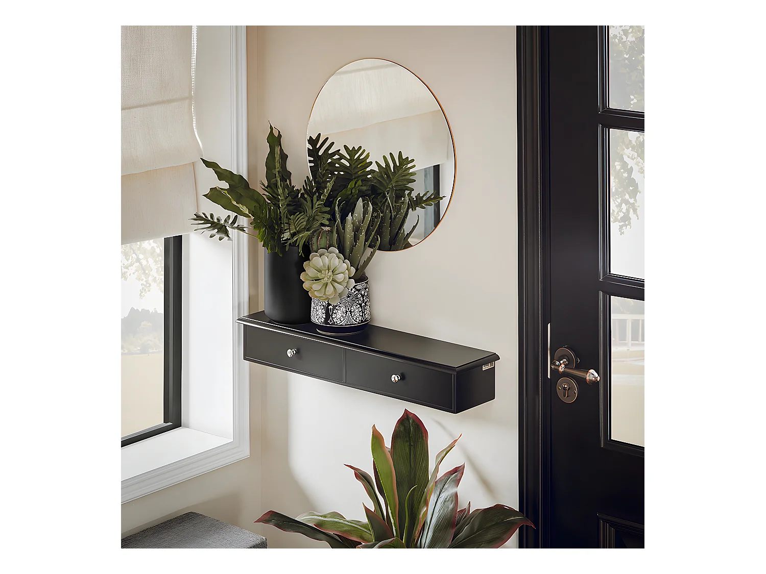 SoBuy Meuble d’entrée de Rangement, Étagère Murale 2 tiroirs, Armoire à clés, Porte-clés L64xP15xH10cm -Noir, FRG43-SCH