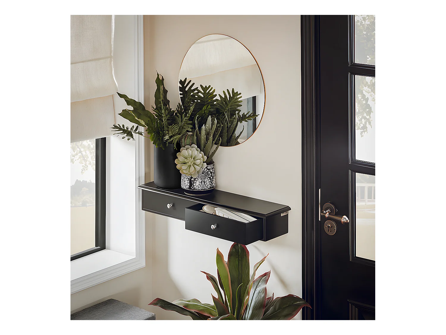 SoBuy Meuble d’entrée de Rangement, Étagère Murale 2 tiroirs, Armoire à clés, Porte-clés L64xP15xH10cm -Noir, FRG43-SCH