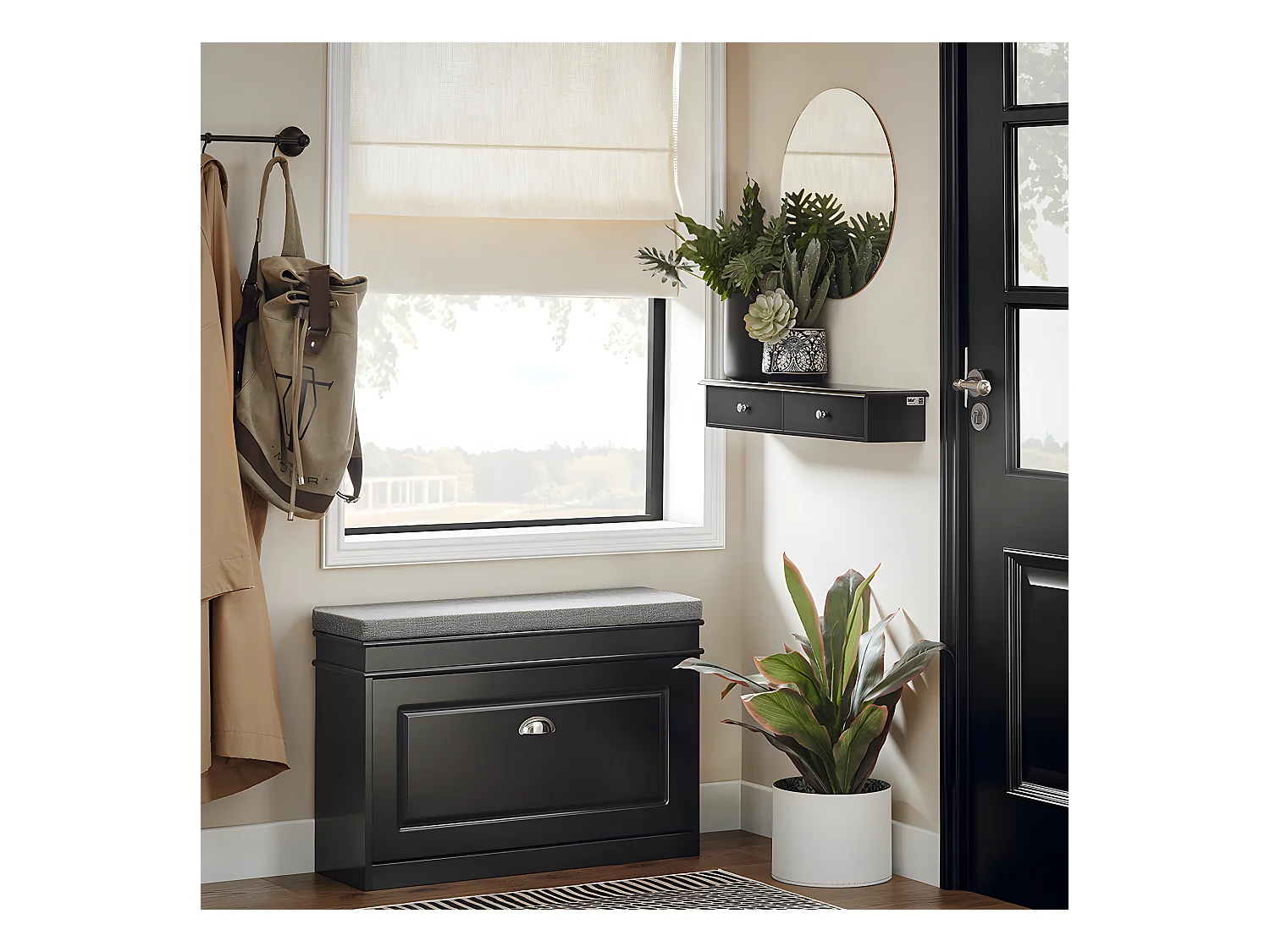 SoBuy Meuble d’entrée de Rangement, Étagère Murale 2 tiroirs, Armoire à clés, Porte-clés L64xP15xH10cm -Noir, FRG43-SCH