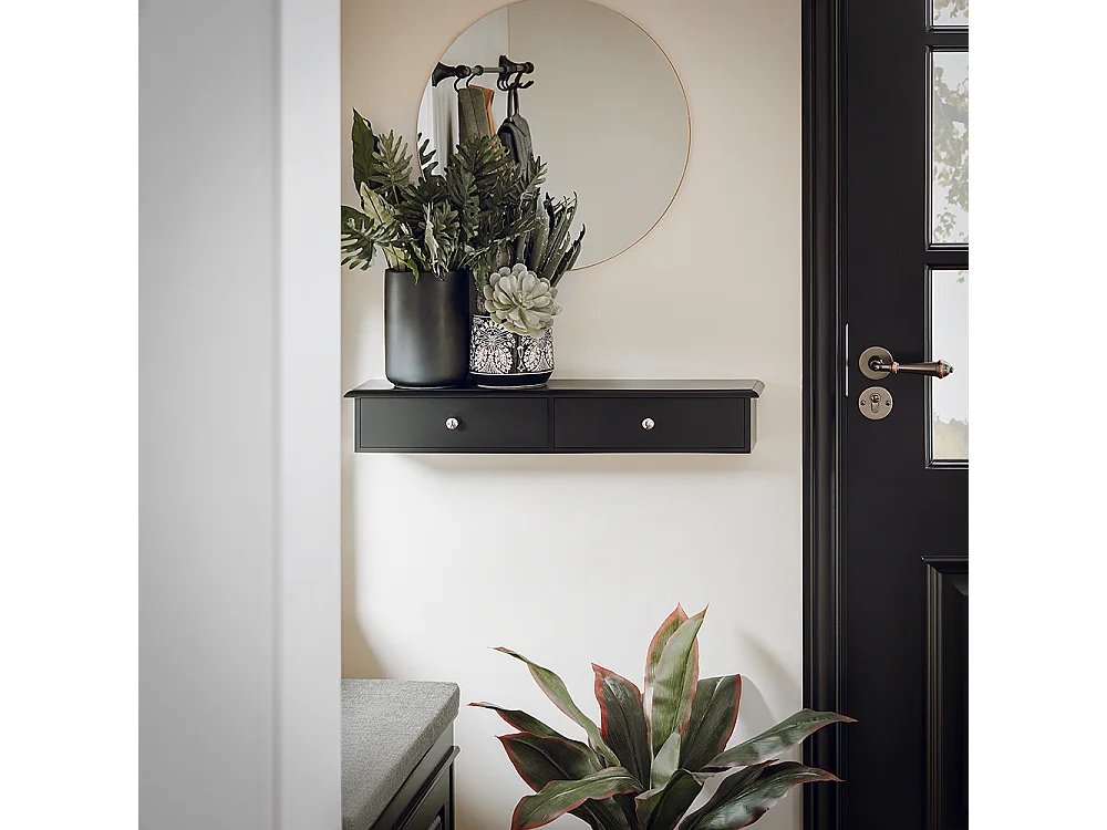 SoBuy Meuble d’entrée de Rangement, Étagère Murale 2 tiroirs, Armoire à clés, Porte-clés L64xP15xH10cm -Noir, FRG43-SCH