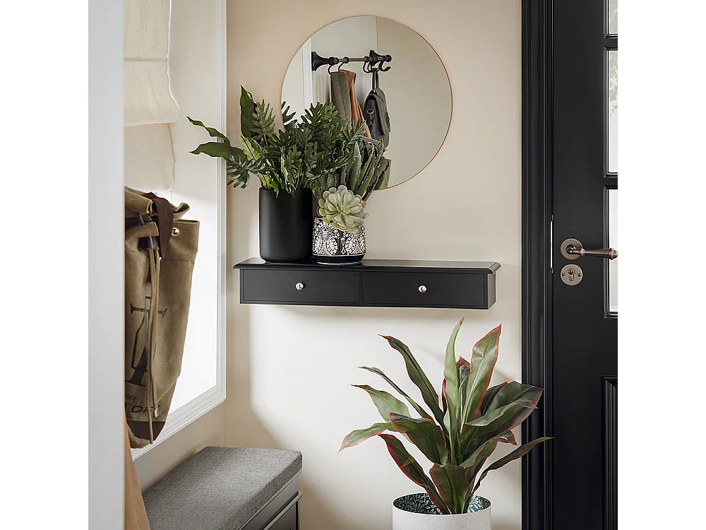 SoBuy Meuble d’entrée de Rangement, Étagère Murale 2 tiroirs, Armoire à clés, Porte-clés L64xP15xH10cm -Noir, FRG43-SCH