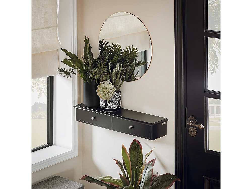 SoBuy Meuble d’entrée de Rangement, Étagère Murale 2 tiroirs, Armoire à clés, Porte-clés L64xP15xH10cm -Noir, FRG43-SCH