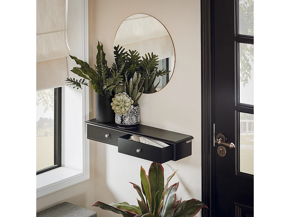 SoBuy Meuble d’entrée de Rangement, Étagère Murale 2 tiroirs, Armoire à clés, Porte-clés L64xP15xH10cm -Noir, FRG43-SCH