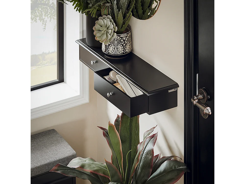 SoBuy Meuble d’entrée de Rangement, Étagère Murale 2 tiroirs, Armoire à clés, Porte-clés L64xP15xH10cm -Noir, FRG43-SCH