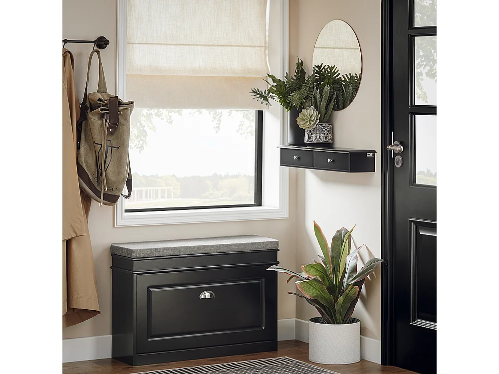 SoBuy Meuble d’entrée de Rangement, Étagère Murale 2 tiroirs, Armoire à clés, Porte-clés L64xP15xH10cm -Noir, FRG43-SCH