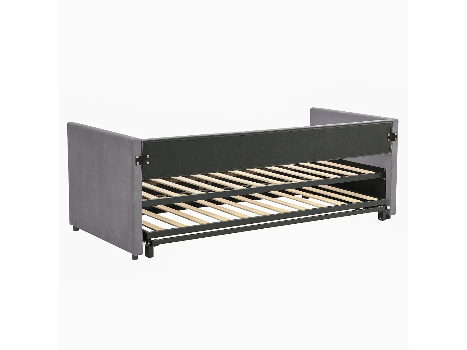 Fluwelen onderschuifbed met lattenbodem - 90/180x200cm - Lichtgrijs